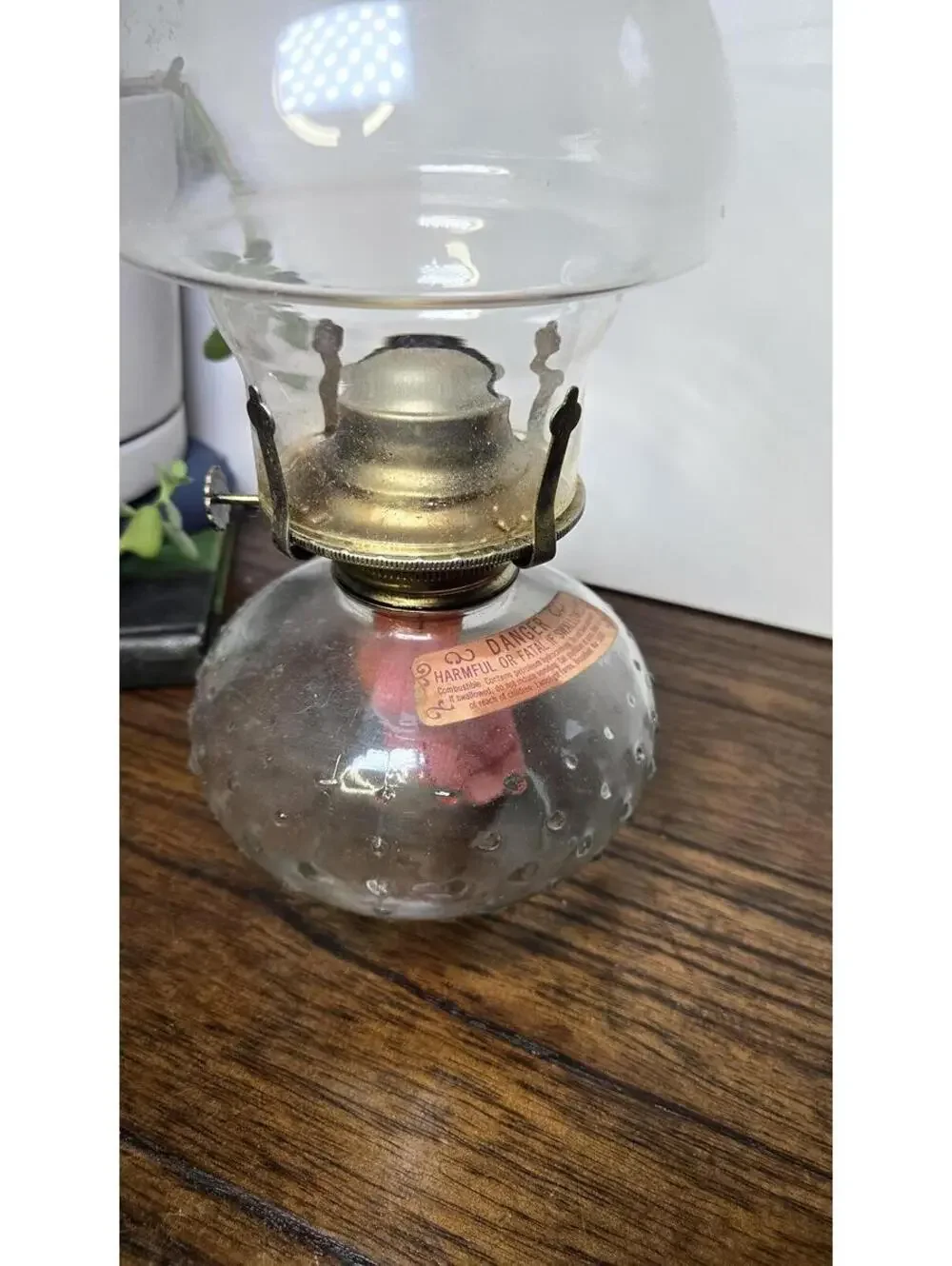Vintage Clear Glass Uranium Hobnail Oil Lamp